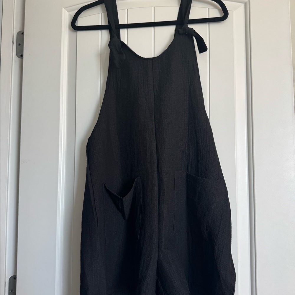 Black Linen Shorts Jumpsuit